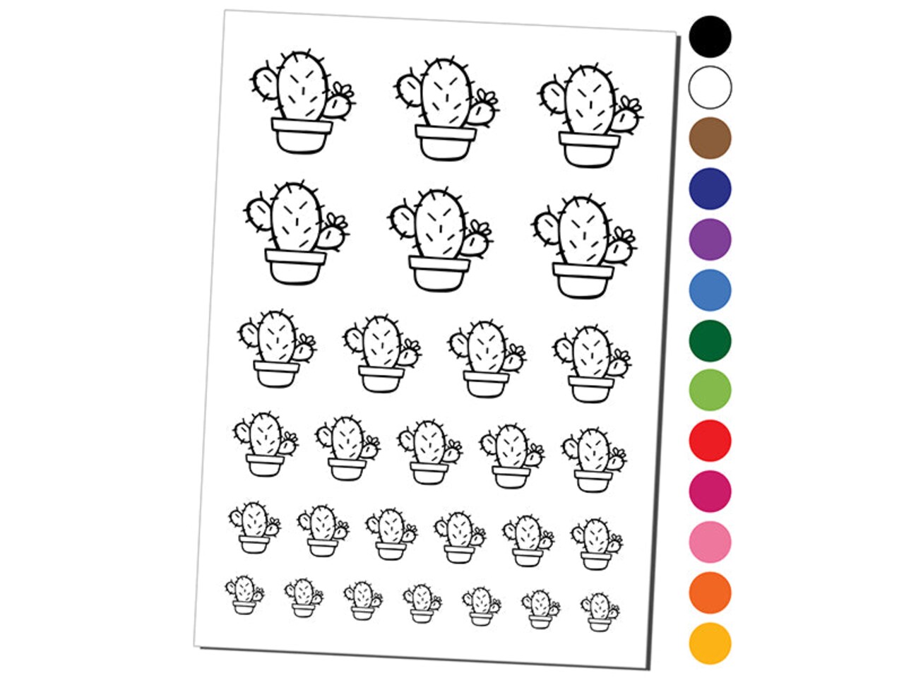 Hand Drawn Prickly Pear Cactus Doodle Temporary Tattoo Water Resistant Fake Body Art Set Collection